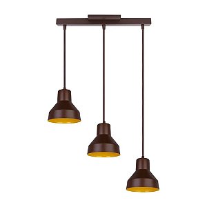 Pendente Viena para 3 Lâmpadas E27 Café e Amarelo Kin PD130/3CF_AM