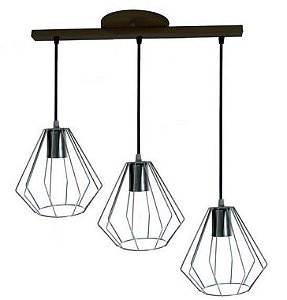 Pendente Aram Austria 3XE27 Nacional PD 623 Preto