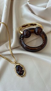 BRACELETE BOLA RESINA MARROM