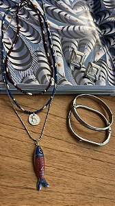 Mix de Colares Prata Peixe Azul