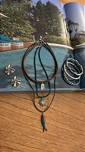 MIX DE COLARES COURO MARROM PEIXE PRATA