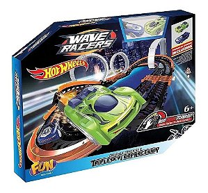 Hot Wheels Pista E 2 Carrinhos Wave Racers Triple Skyloop