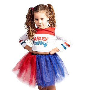 Conjunto Infantil Festa Harley Quinn Arlequina 6 a 10 Anos