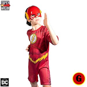 Fantasia Infantil Flash C/ Máscara Super Héroi Tam. G