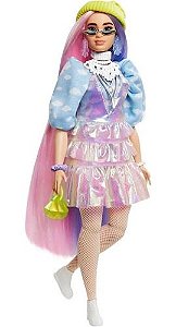 Boneca Barbie Extra Japonesa Curvy Cabelo Colorido + Pet