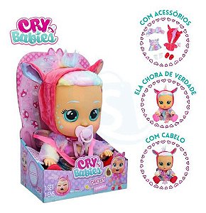 Boneca Cry Babies Dressy Chora De Verdade Hannah Com Cabelo