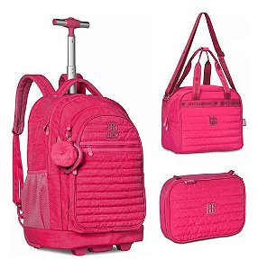 Kit Mochila Estojo Lancheira Rebecca Bonbon Rodinhas Pink