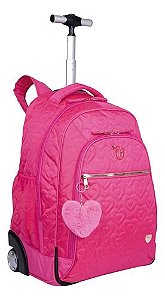 Mochila Com Rodinhas Feminina Escolar Juvenil Capricho Rosa