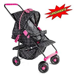 Carrinho De Boneca Bebe Reborn Milano Luxo Preto E Pink !!