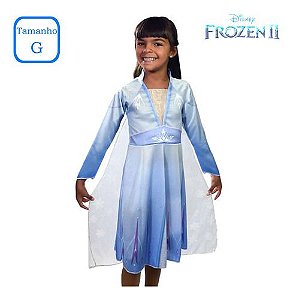 Vestido Infantil Elsa Fantasia, Disney Filme Frozen 2 Tam G