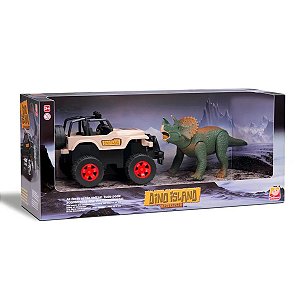 Jipe / Jeep Bege Com Dinossauro Triceratops - Dino Island