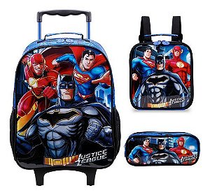 Kit Escolar Mochila + Lancheira + Estojo Liga Da Justiça