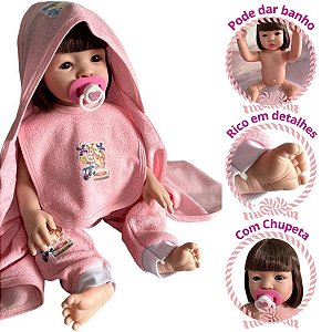 Boneca Bebê Tipo Reborn Bebê Realista+ Kit C Acessórios 14