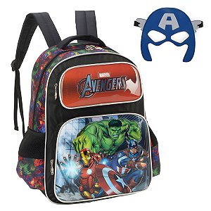 Mochila Escolar Vingadores Heróis Com Mascara  - Preta