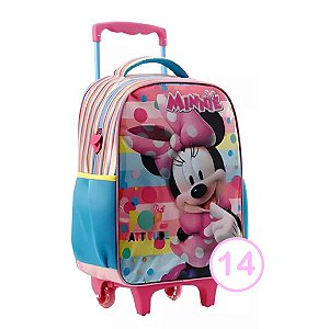 Mochila Rodinha Minnie Disney Escolar Rosa 33x26