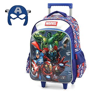 Mochila De Rodinha Escolar Vingadores Com Máscara - Azul