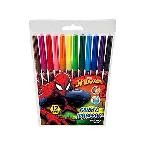 Caneta Hidrocor Canetinha Spider Man 12 Cores Molin Aranha