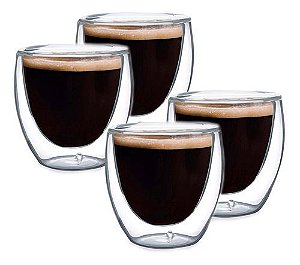 Jogo 4 Copos Café Expresso Parede Dupla 80ml Mimo Style