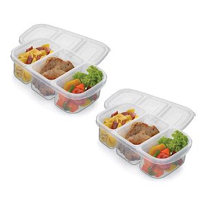 Kit 2 Potes Com 3 Divisões 1,1 Litros Com Tampa Nitron
