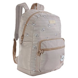 Mochila De Costas Juvenil Escolar Bege Gatinha Marie Xeryus