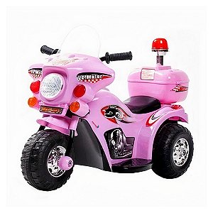Motocicleta Policial Elétrica Infantil Rosa 6v - Shiny Toys
