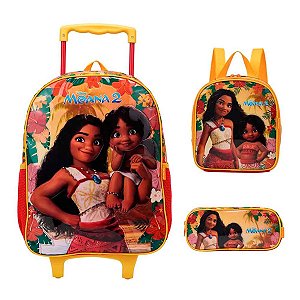 Kit Moana 2 Mochila Com Rodas + Lancheira + Estojo Xeryus