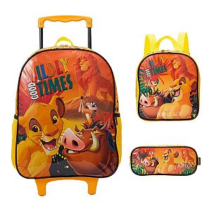 Kit Rei Leão Mochila Com Rodas + Lancheira + Estojo Xeryus