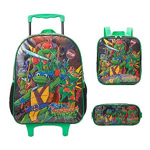 Kit Mochila De Rodas + Lancheira + Estojo Tartarugas Ninjas