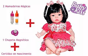 Boneca Estilo Bebe Reborn Ninos Kiss + Kit Chupeta Magnética