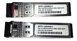 Par de módulos Gbic Sfp+ 10gbase-ZR 80km Bidirecional 1FO Wdm Lc 1270nm/1330nm BX80U-I BX80D-I