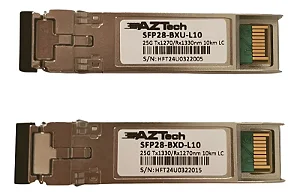 Par de módulos GBIC SFP28 25G WDM 1FO 10KM LC Aztech BX-U/BX-D Certificado Ubiquiti/Mikrotik