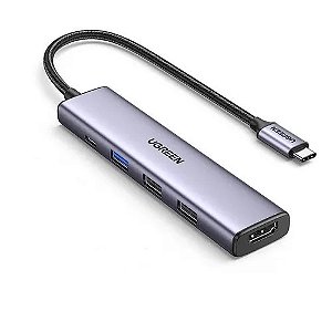 Hub USB-C UGreen CM478 5 em 1 100 W - Cinza 20 cm