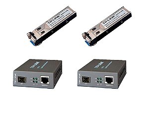 Kit Conversor Fibra ótica WDM 1000 MC220L + GBIC SM321A + SM321B