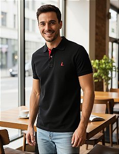 Camisa Preta Bordada Polo Surikate Masculina Promoção