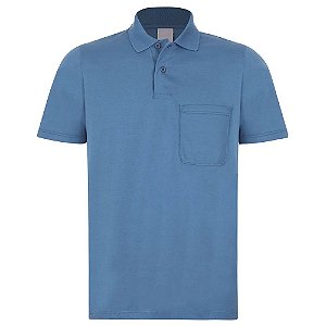 Camisa Azul Bordada Polo Com Bolso Masculina Promoção