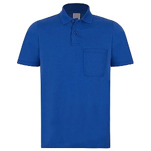 Camisa Polo com bolso Lisa Básica Azul Royal Masculina Promoção