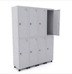 Armário Roupeiro / Locker para vestiário 08 portas grandes Cinza/Cinza