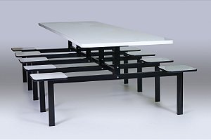 Mesa de refeitório 4 lugares com banco acoplado Branco/Preto