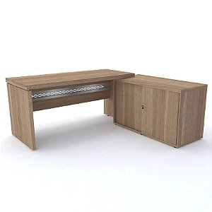 Conjunto mesa reta com armário baixo 160x70 para escritório tampo 50mm pé painel