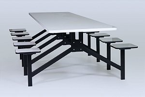 Mesa de refeitório 4 lugares modelo W com banco acoplado Branco/Preto