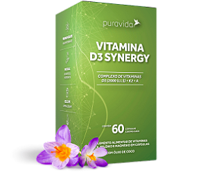 Vitamina D3 Synergy + K2 e A - 60 capsulas - Pura vida
