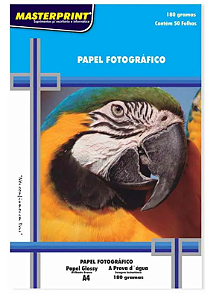 Papel Fotográfico 180g A4 100 FOLHAS Glossy Resistente a Água - Masterprint