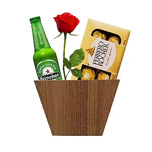 Heineken + Botão de Rosa + Caixa com Ferrero Rocher 