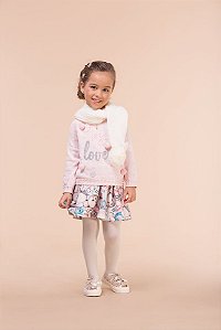 Conjunto blusão em tricot 100% algodão e saia - Infanti