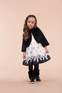 Conjunto vestido cetim e bolero em pelo - Infanti