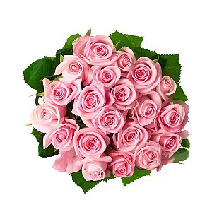 Buquê com 20 Rosas Nacionais Cor de Rosa e Folhagem Simples