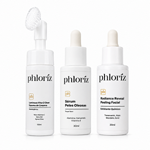 Kit Skincare Acne e Pele Oleosa Phloriz - Espuma, Sérum e Peeling Facial