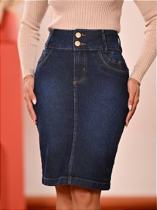 Saia Jeans Com Elastano Moda Evangélica Anagrom Ref.241