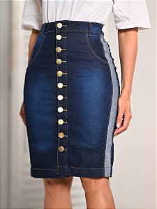 Saia Jeans Botões Detalhe Lateral Evangélica Anagrom Ref.257