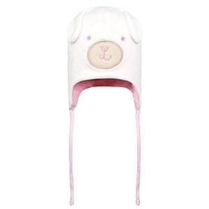 TOUCA BEBÊ CARNEIRINHO OFF WHITE COM ROSA
